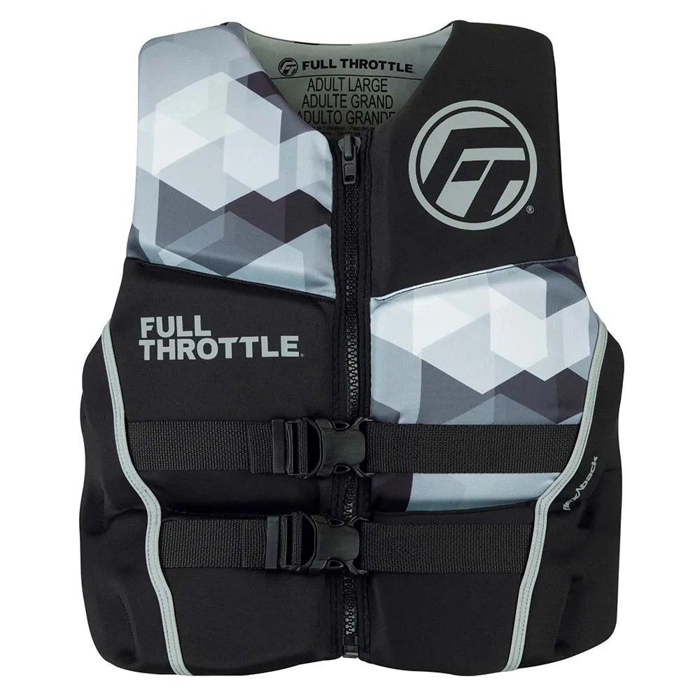 Full Throttle Mens Rapid-Dry Flex-Back Life Jacket - L - Black/Grey