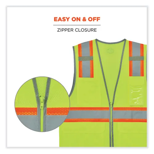 Glowear 8246z Class 2 Two-tone Mesh Reflective Binding Zipper Vest, Polyester, 4x-large/5xl, Lime, Ships In 1-3 Business Days