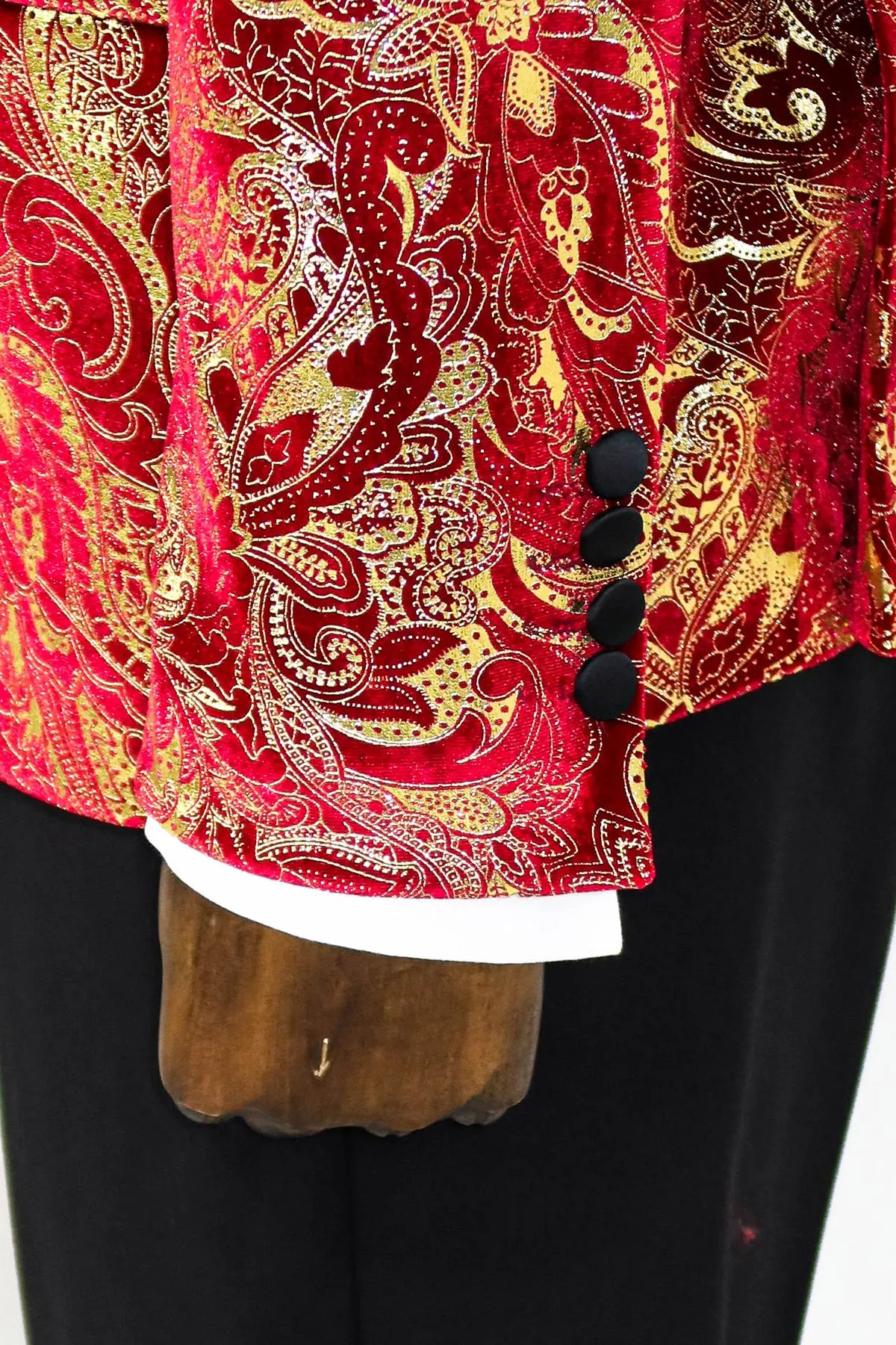 Gold Patterned Over Red Men Stage Tuxedo Blazer - Wessi