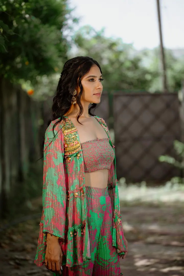 Green Viscose Georgette Digital Printed Sharara Set