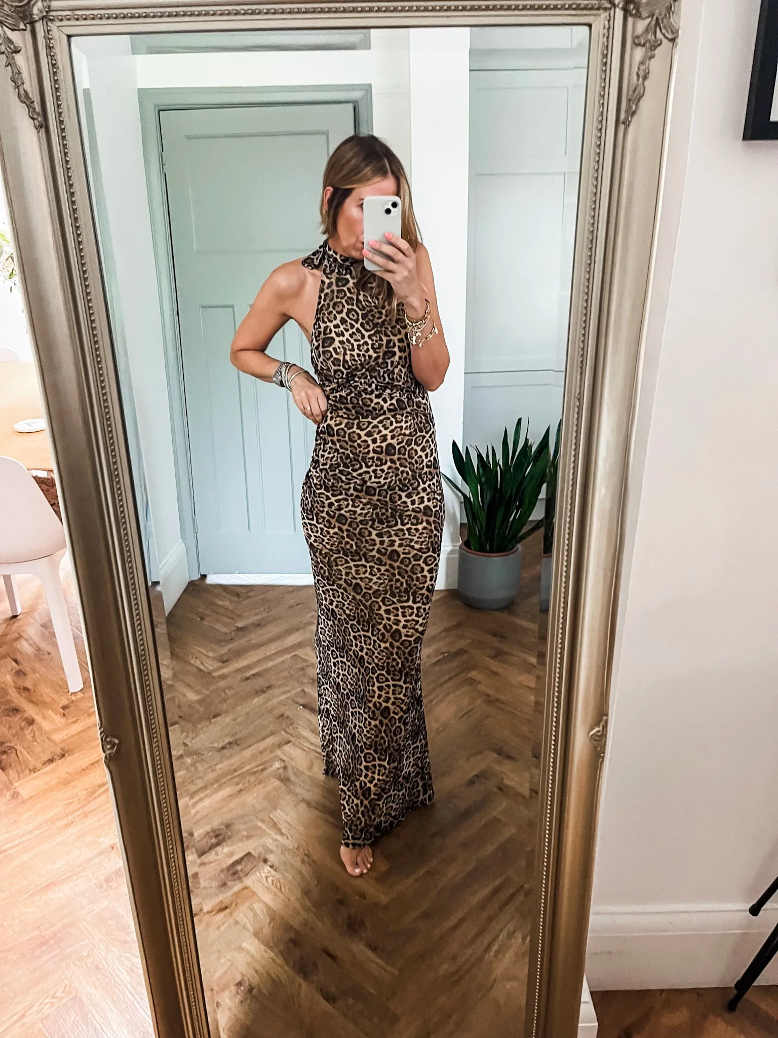 Halter Neck Leopard Print Maxi Dress