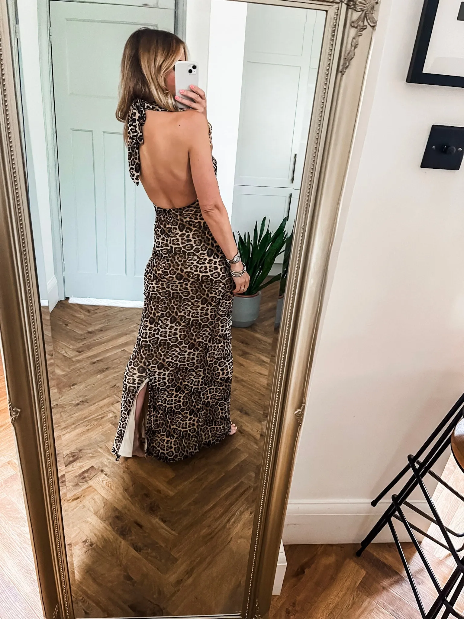 Halter Neck Leopard Print Maxi Dress