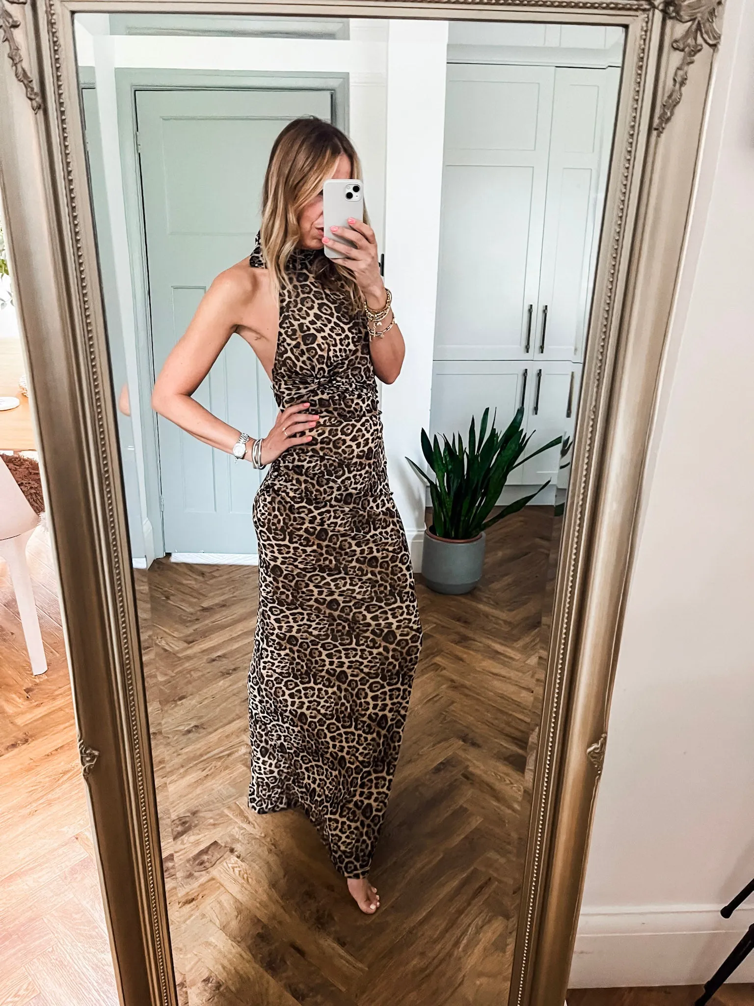 Halter Neck Leopard Print Maxi Dress