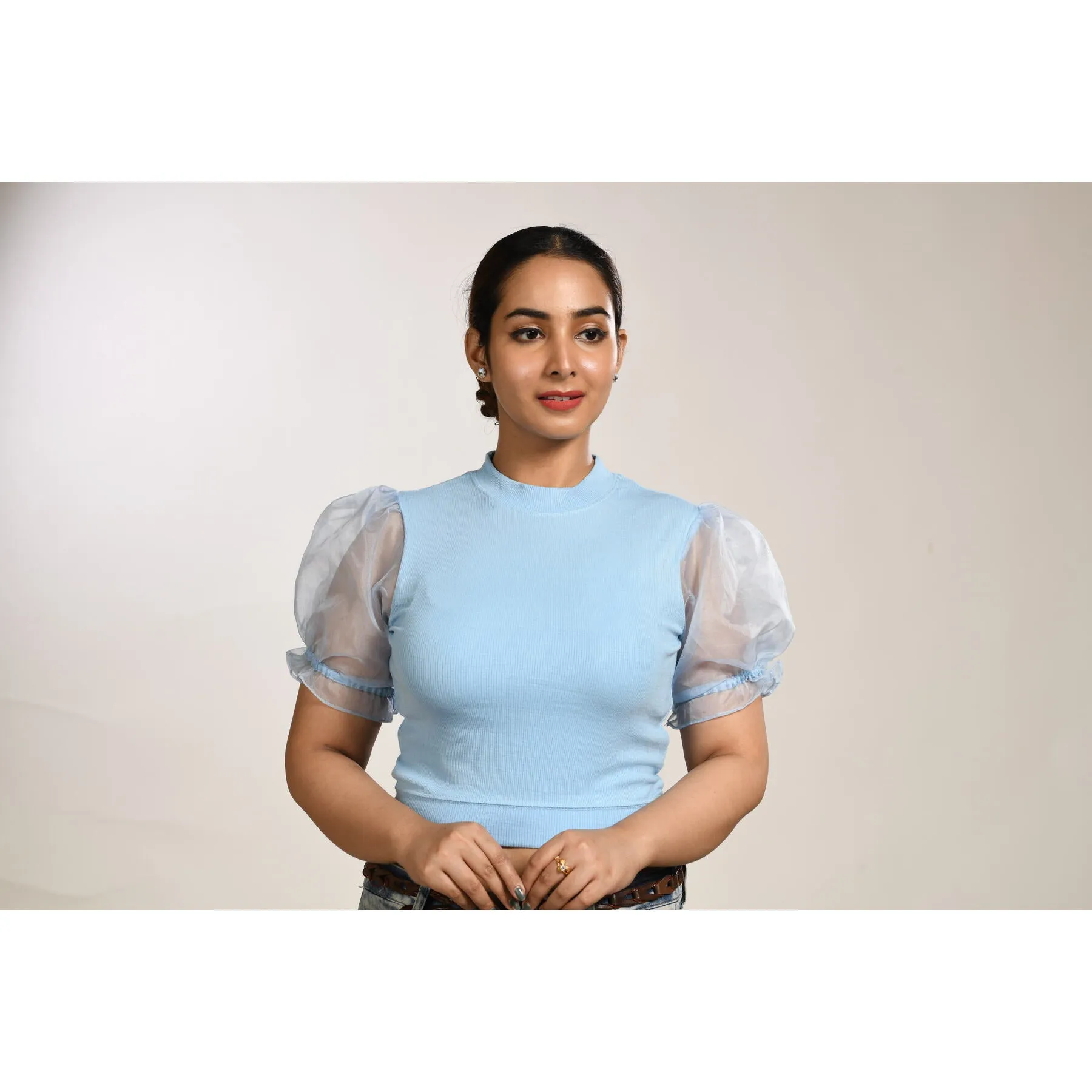 Hosiery Blouses with Puffy Organza Sleeves