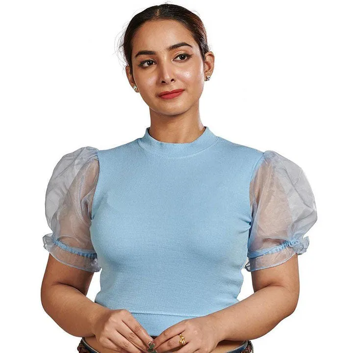 Hosiery Blouses with Puffy Organza Sleeves