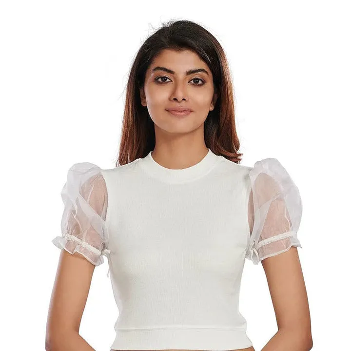 Hosiery Blouses with Puffy Organza Sleeves