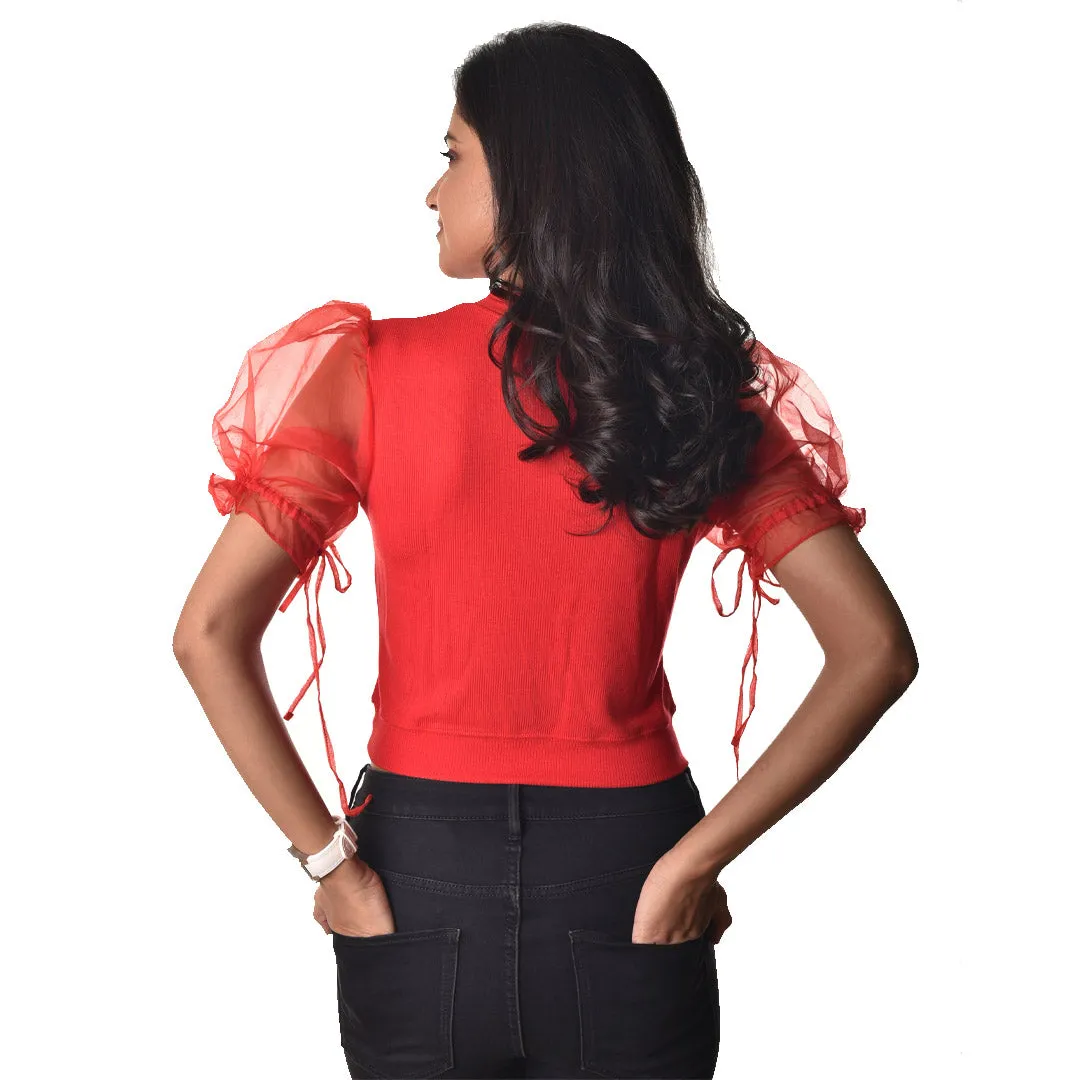 Hosiery Blouses with Puffy Organza Sleeves