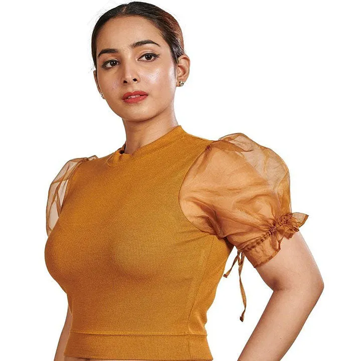 Hosiery Blouses with Puffy Organza Sleeves