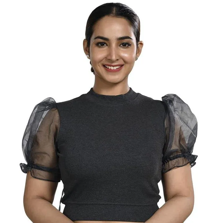 Hosiery Blouses with Puffy Organza Sleeves