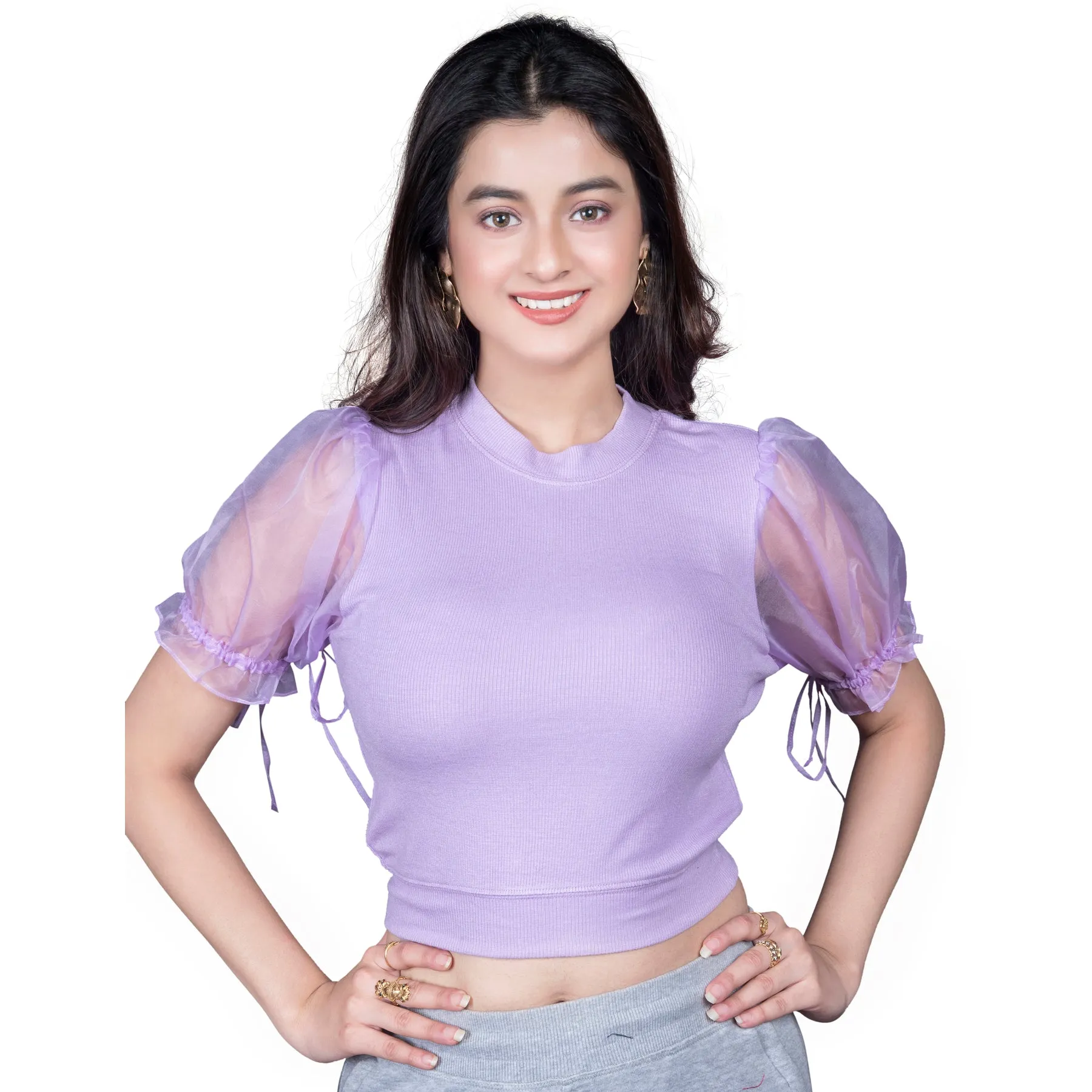 Hosiery Blouses with Puffy Organza Sleeves