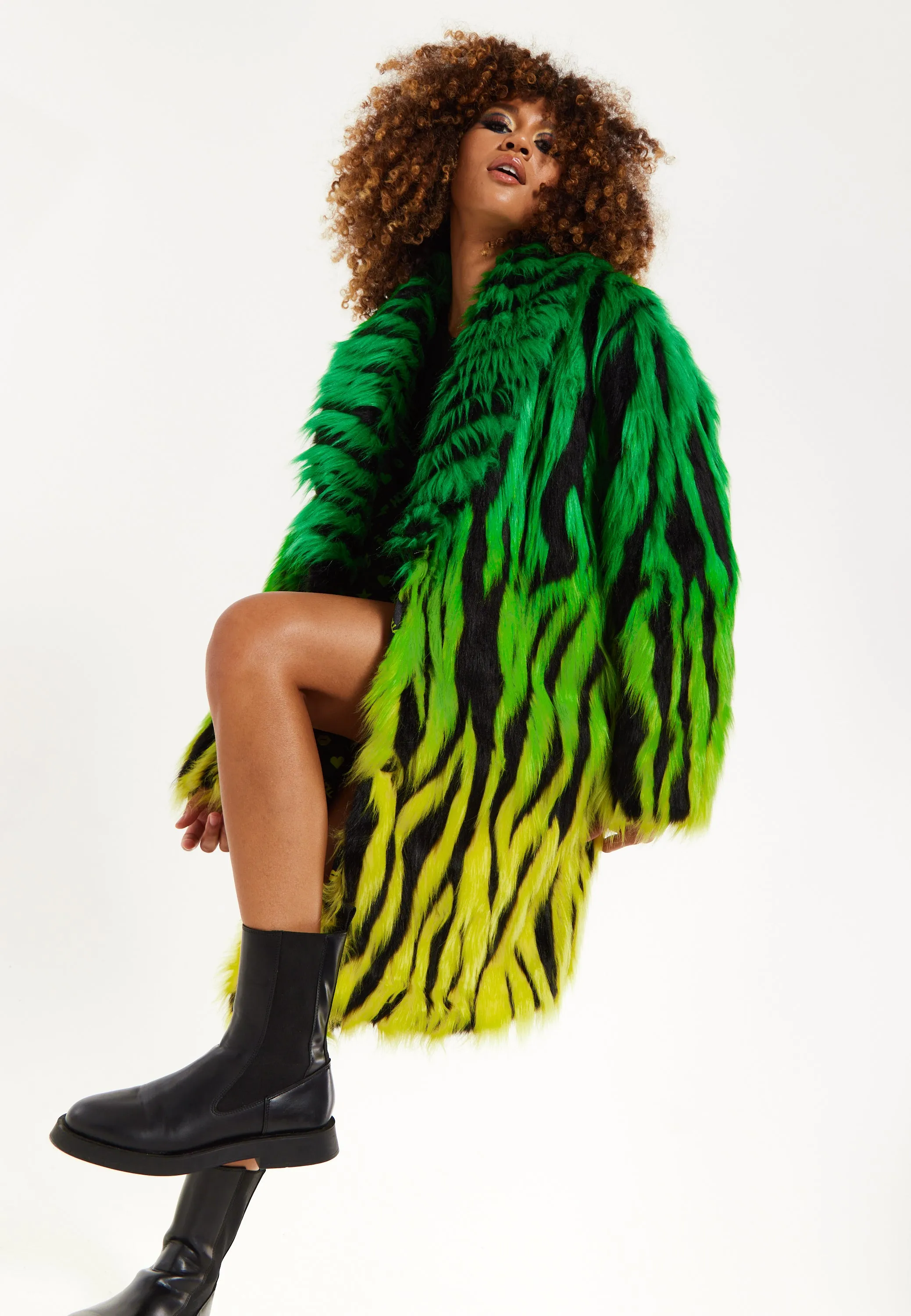 House Of Holland Gradient Zebra Print Faux Fur Coat