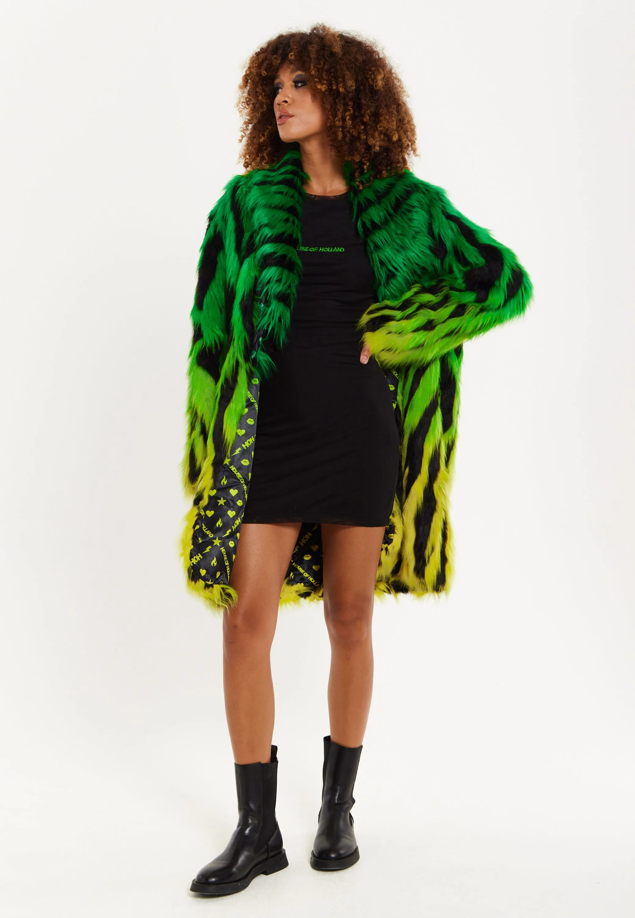 House Of Holland Gradient Zebra Print Faux Fur Coat