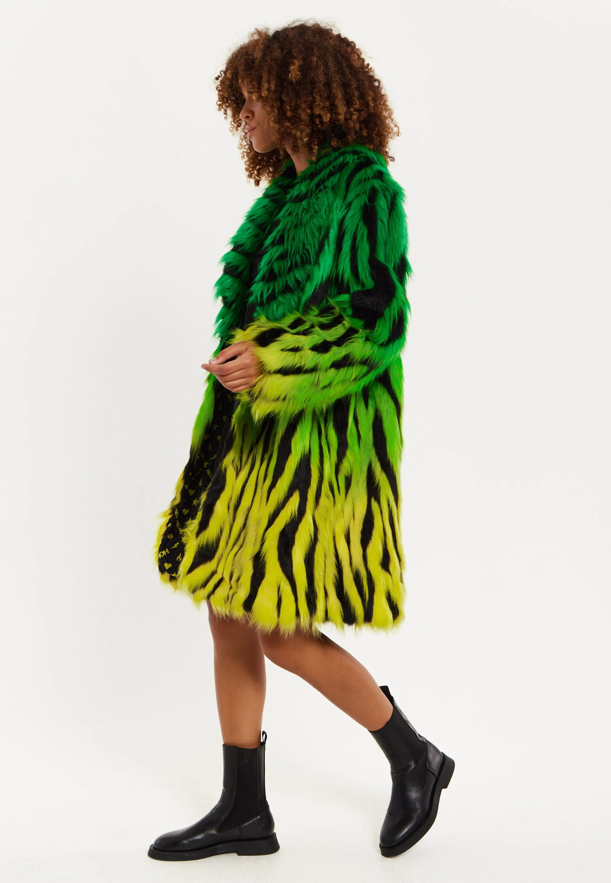 House Of Holland Gradient Zebra Print Faux Fur Coat