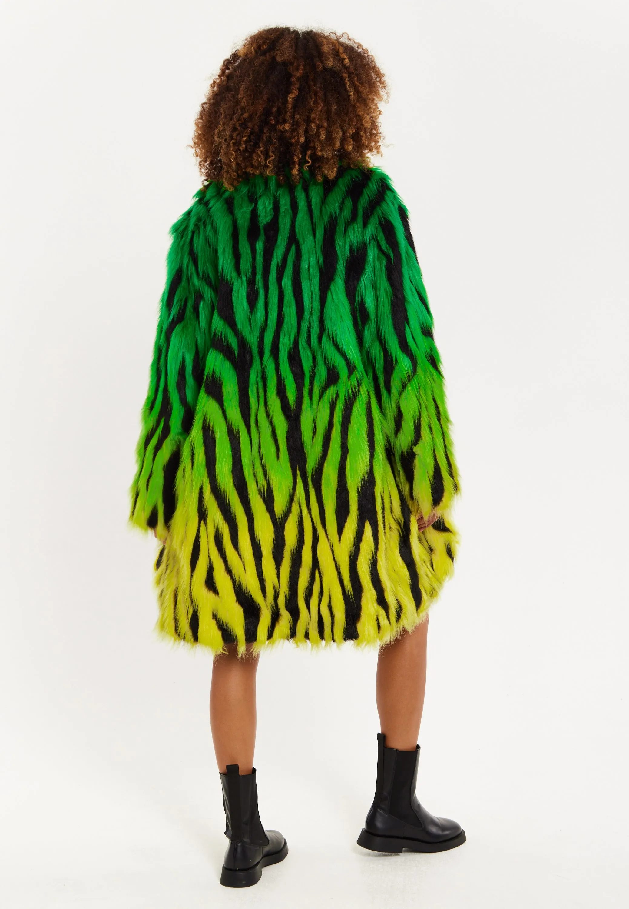 House Of Holland Gradient Zebra Print Faux Fur Coat