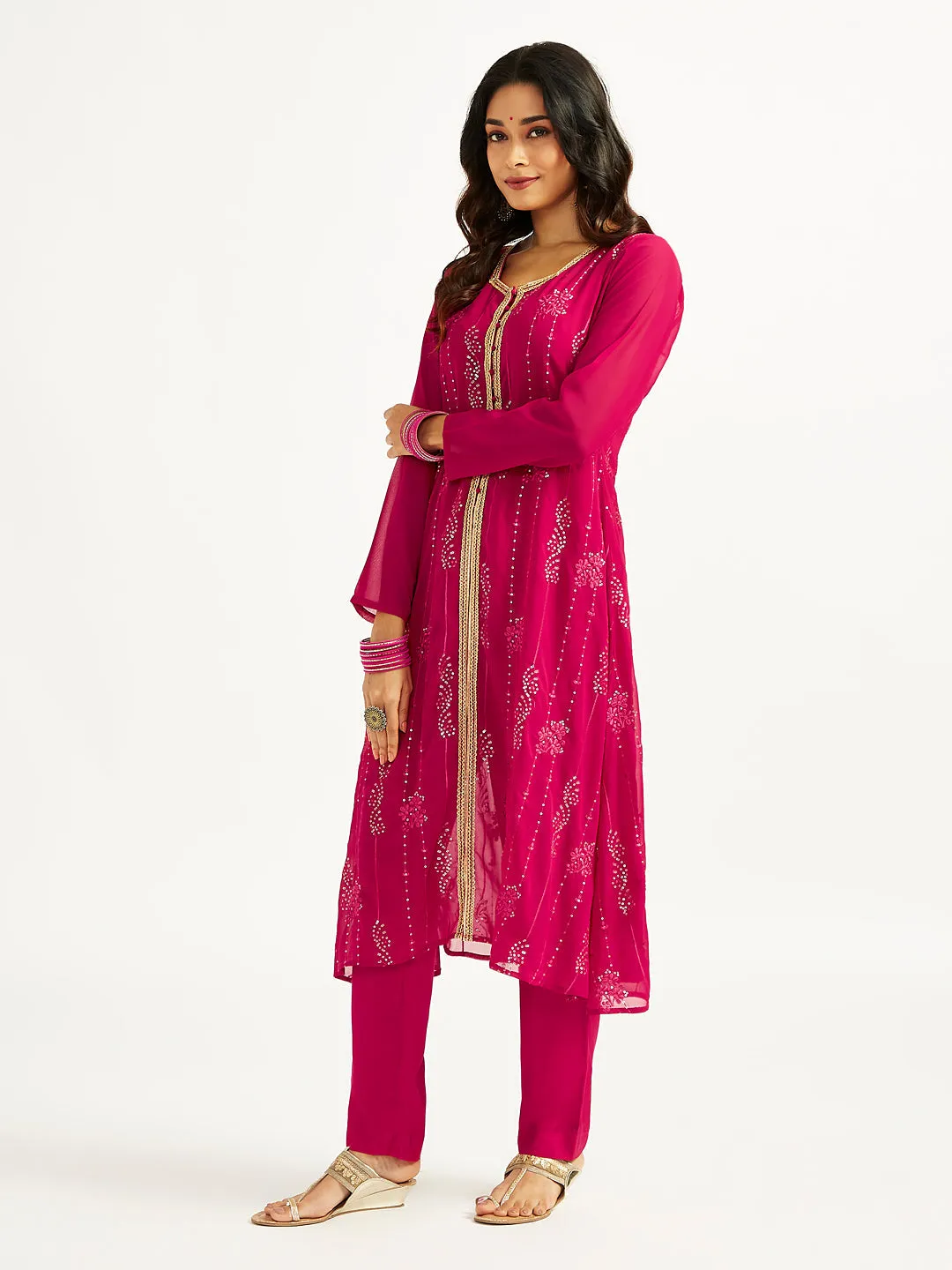 Jashvi Women's Magenta Jacket Top pant Set