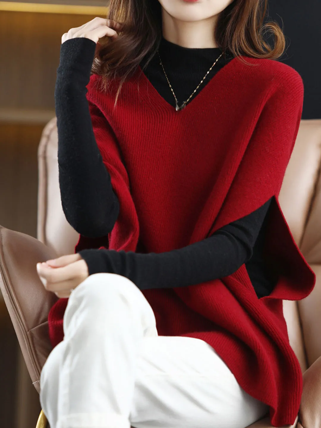 Jessica Casual V-Neck Solid Color Knitted Vest