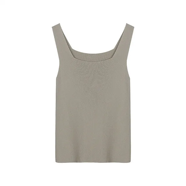 [Korean Style] 4 Colors Square Neckline Knit Tank Top