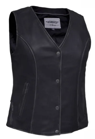 Ladies DURANGO Black Vest in Drum Dyed Naked Cowhide