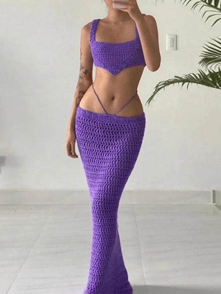 LANFUBEISI - Crochet Knit Skirt Set