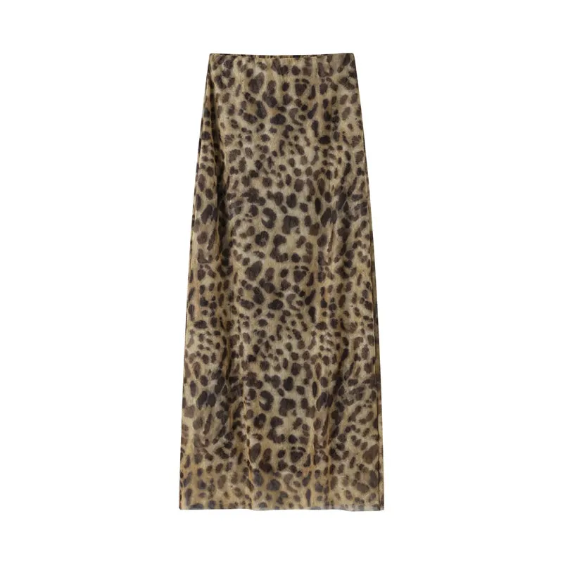 Leopard Print Wrapped Suit Backless Sleeveless Tops Skirts