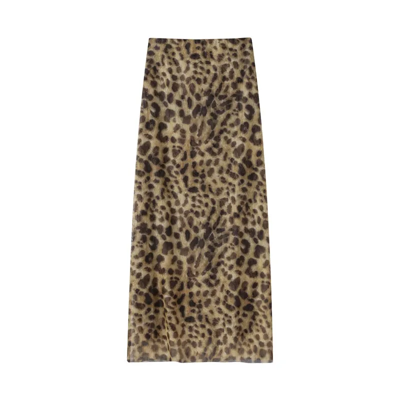 Leopard Print Wrapped Suit Backless Sleeveless Tops Skirts