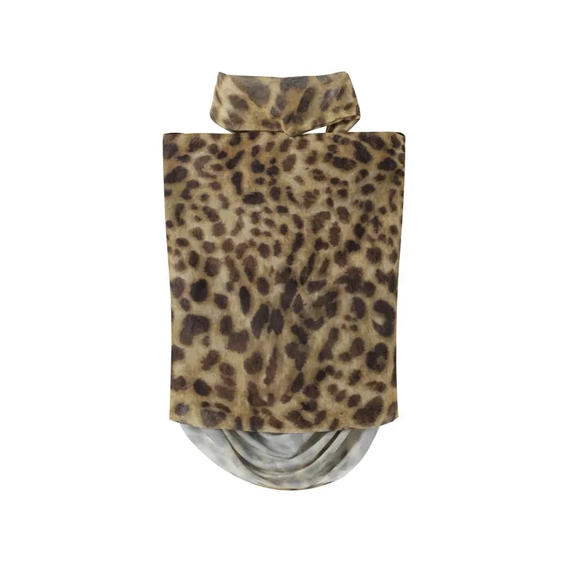 Leopard Print Wrapped Suit Backless Sleeveless Tops Skirts