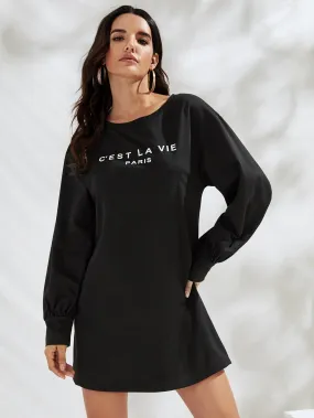 Letter Graphic Drop Shoulder Sweatshirt Dress