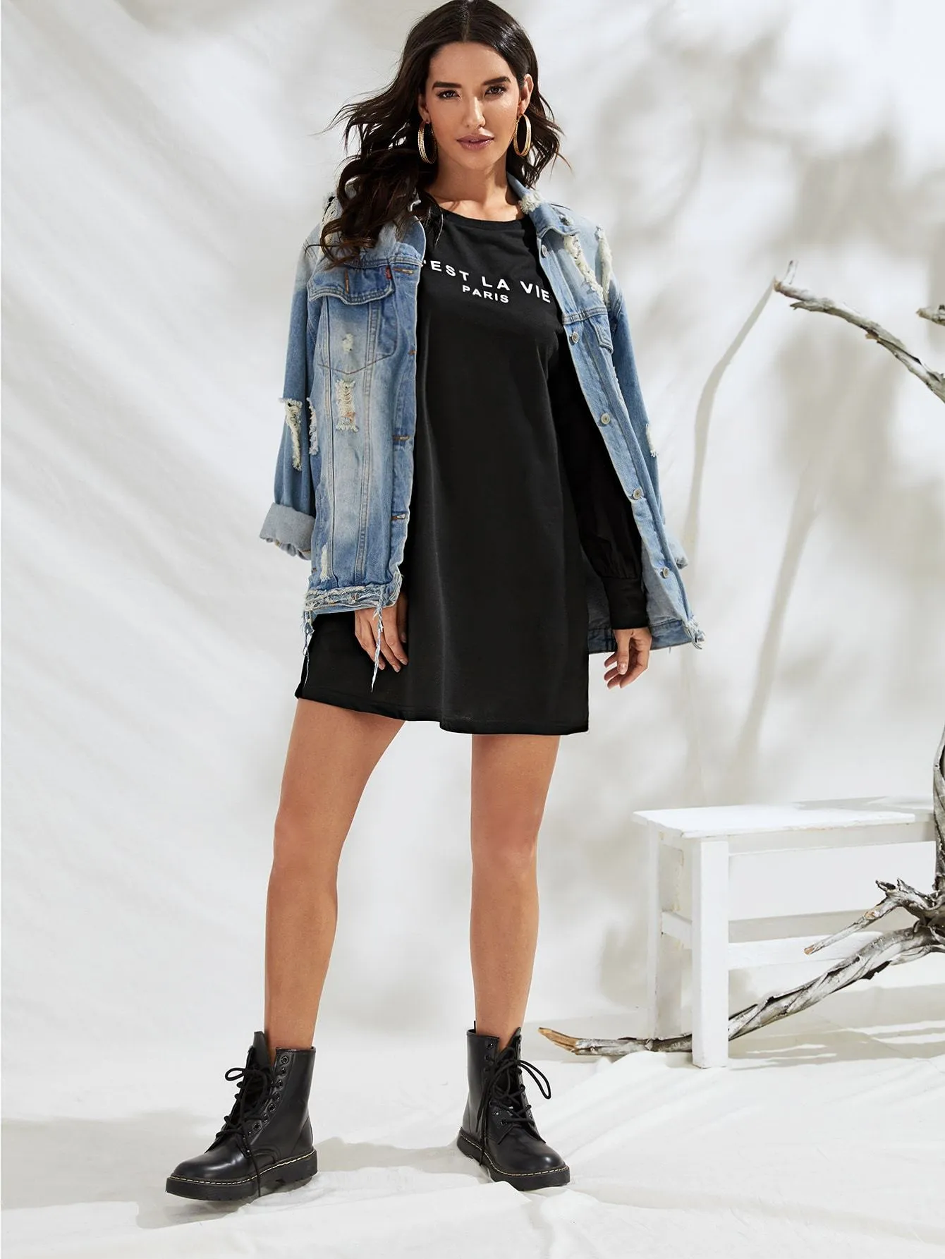 Letter Graphic Drop Shoulder Sweatshirt Dress