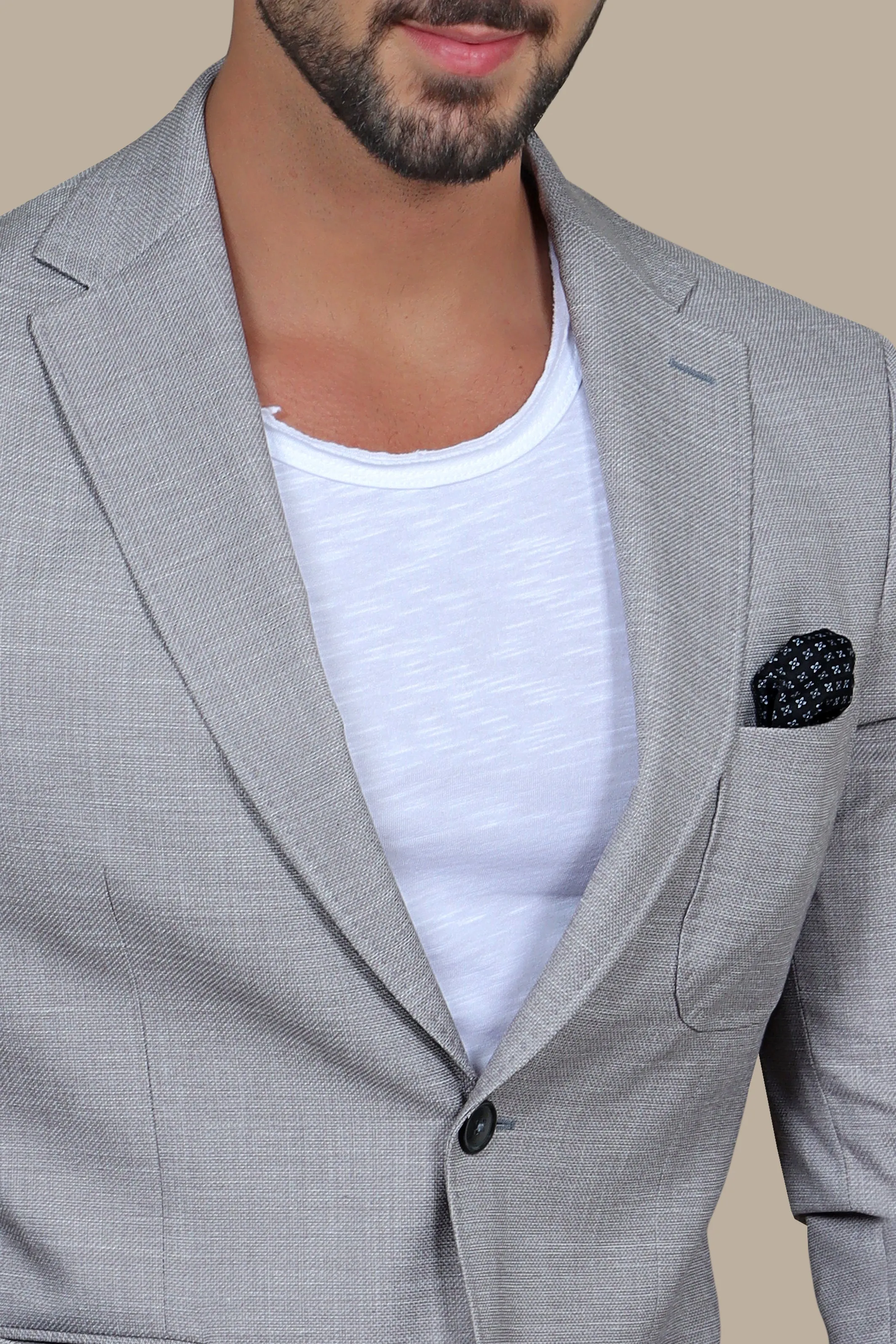 Light Grey Slim Fit Blazer with Up & Down Notch Patch