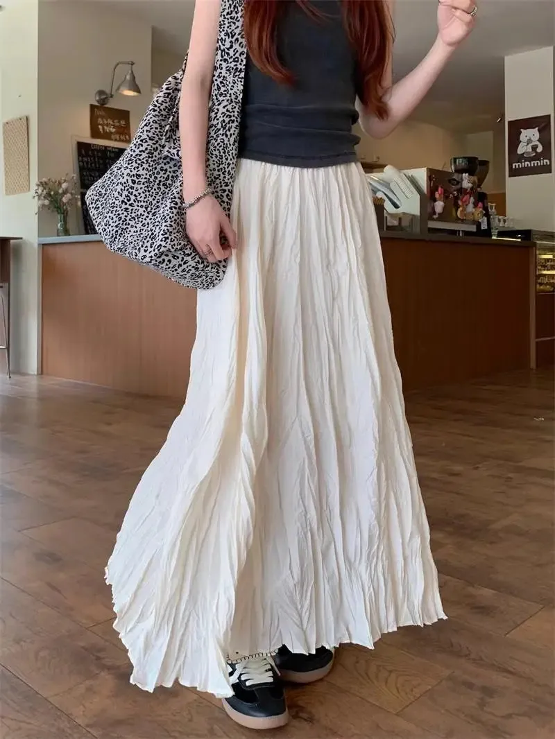 Light Loose Boho Fashion Pleated High Waist Skirt - One Size