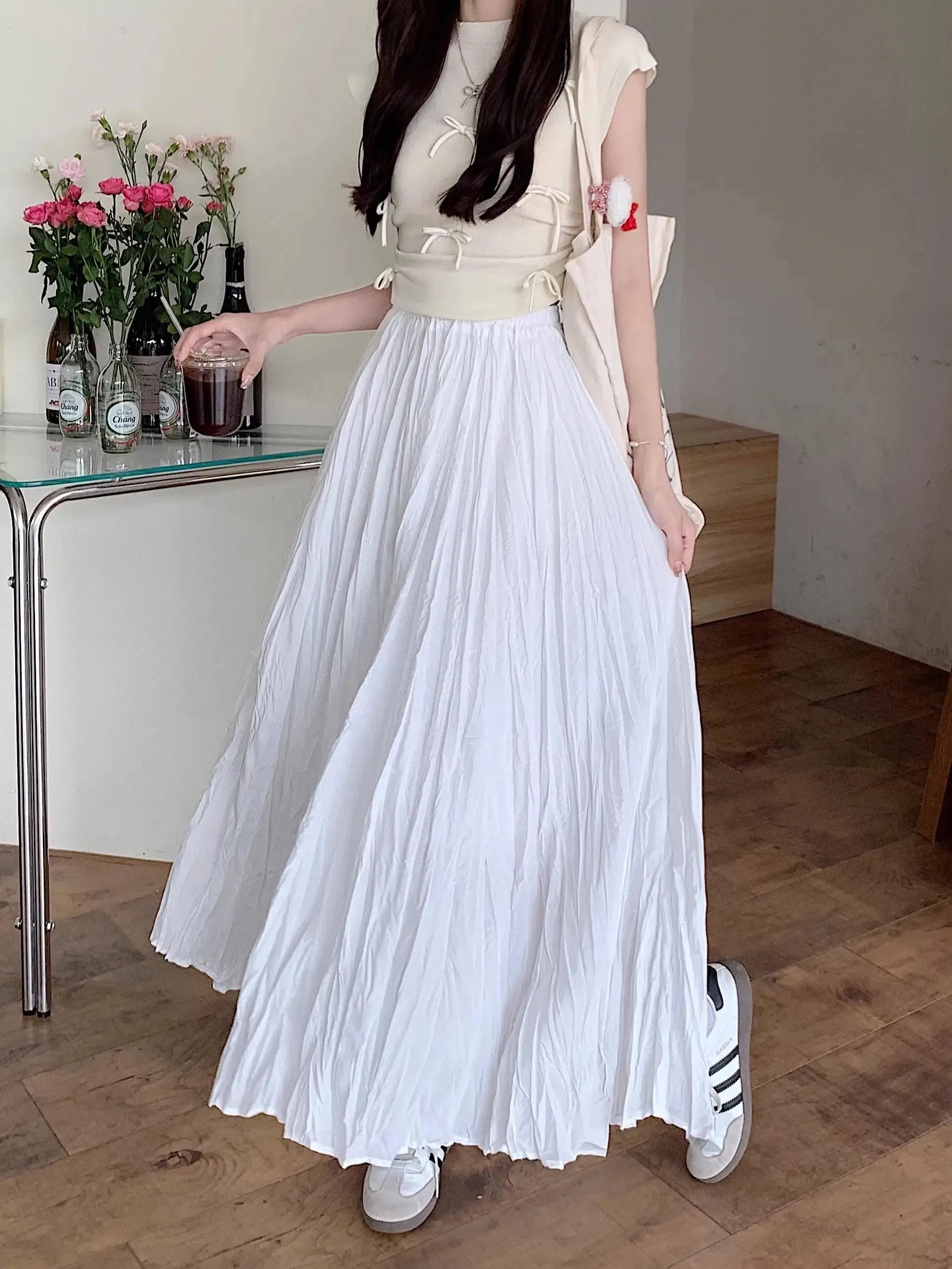 Light Loose Boho Fashion Pleated High Waist Skirt - One Size