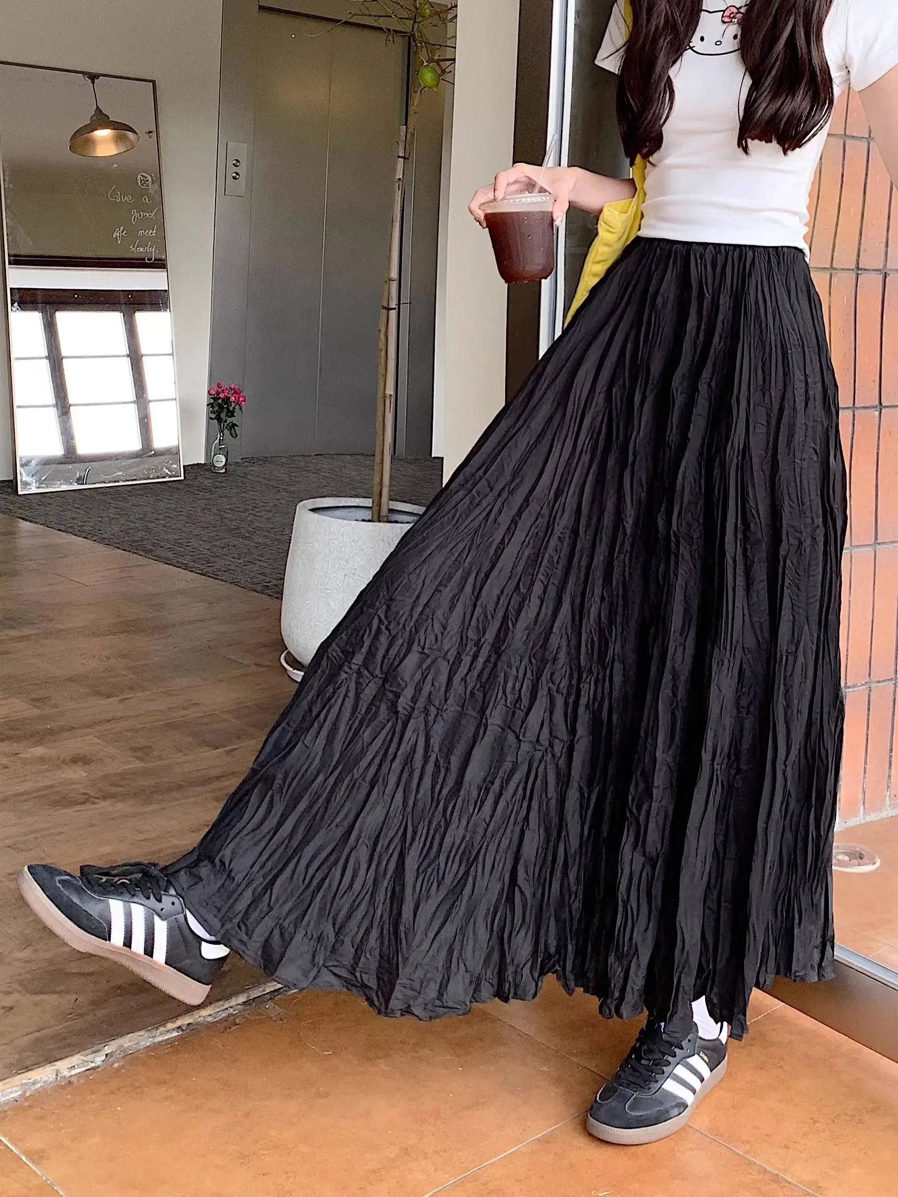 Light Loose Boho Fashion Pleated High Waist Skirt - One Size