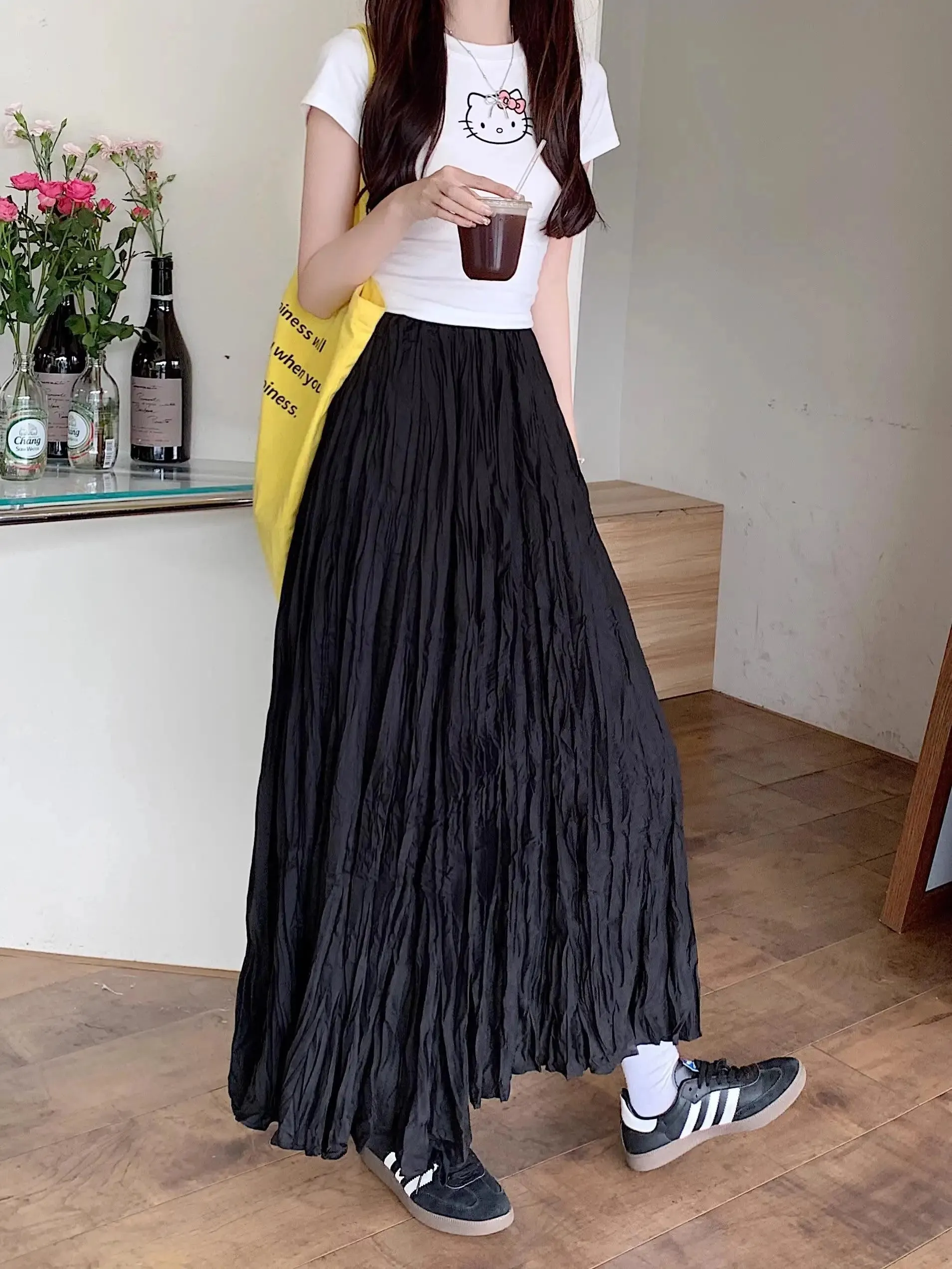 Light Loose Boho Fashion Pleated High Waist Skirt - One Size