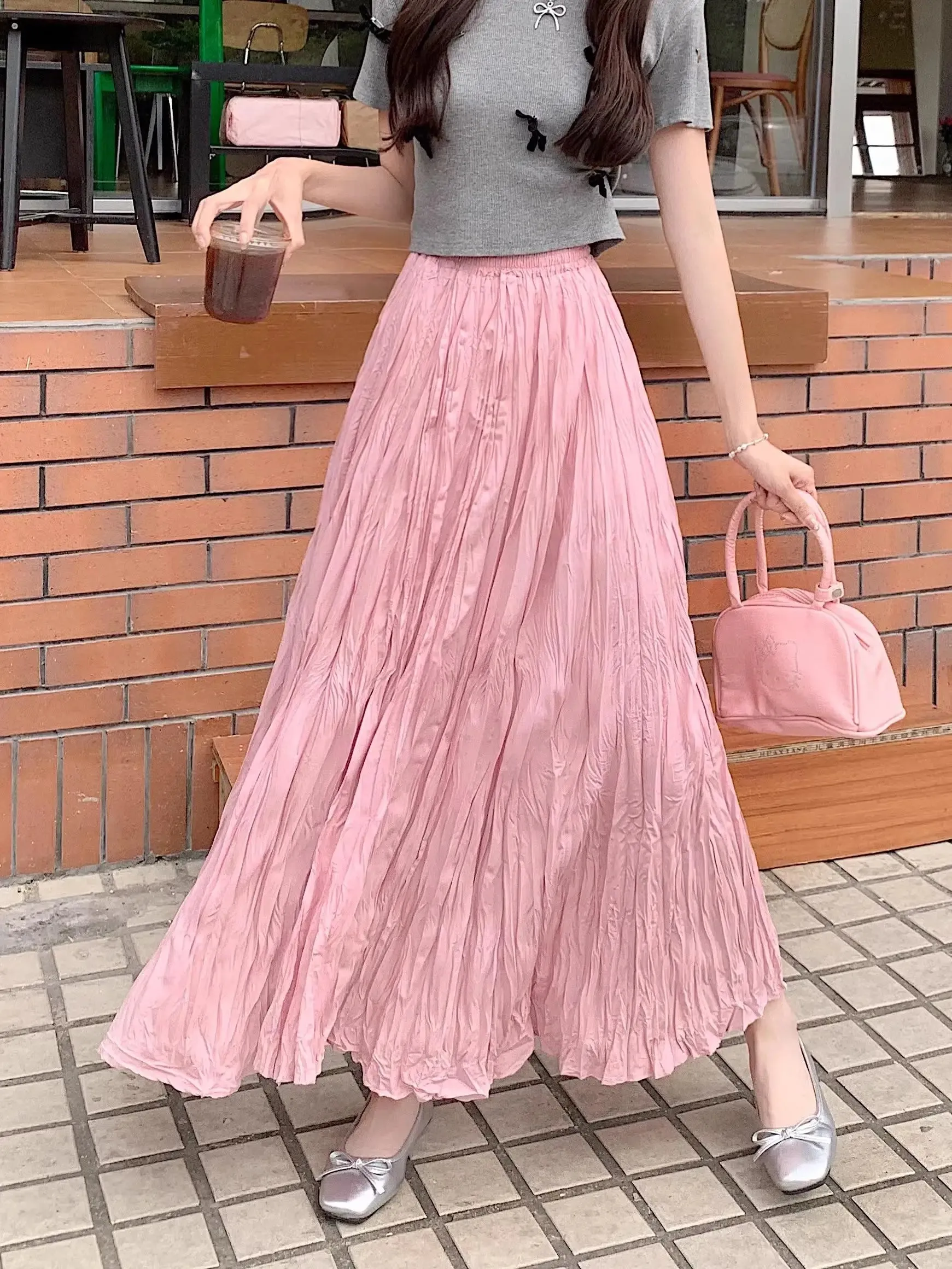 Light Loose Boho Fashion Pleated High Waist Skirt - One Size