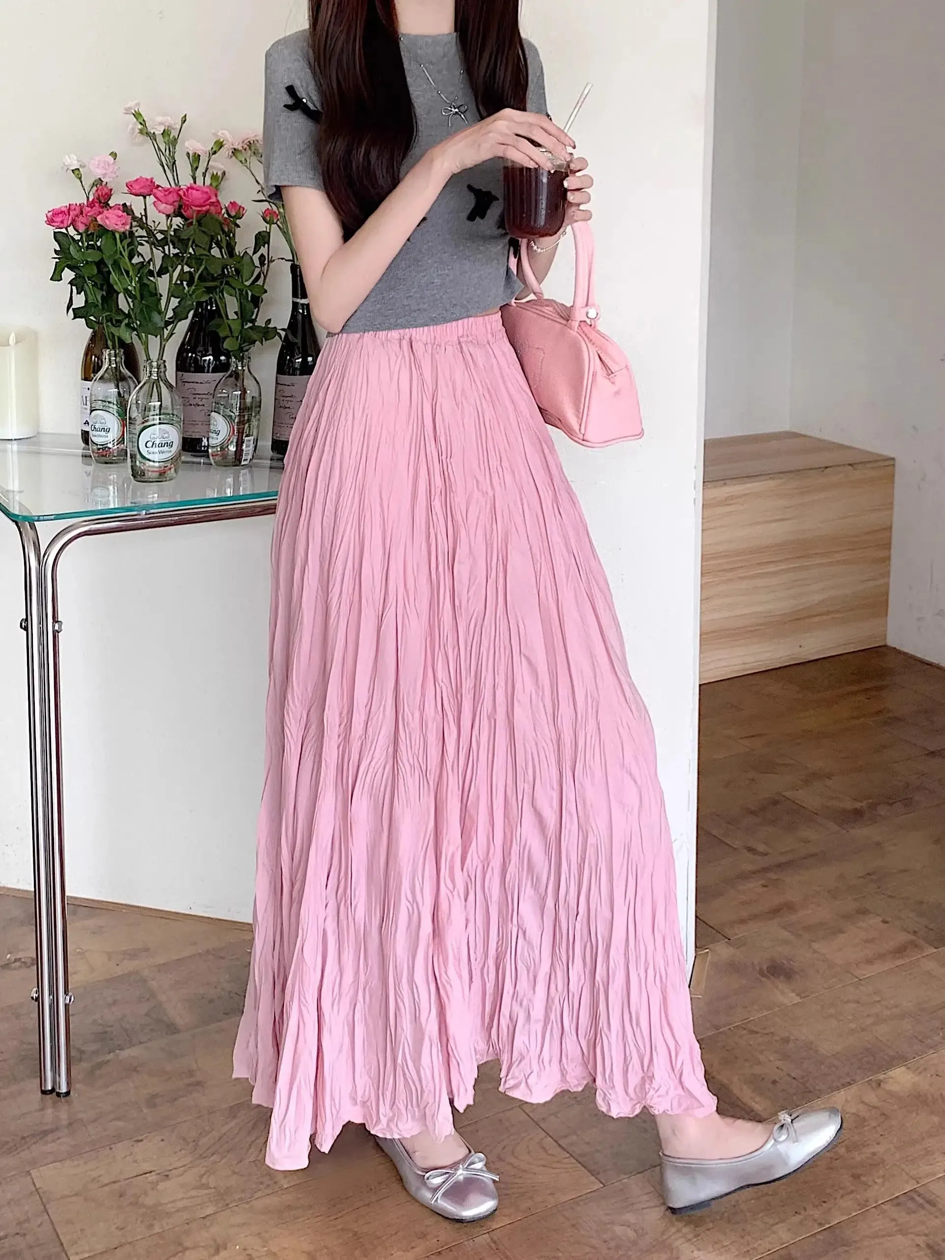 Light Loose Boho Fashion Pleated High Waist Skirt - One Size