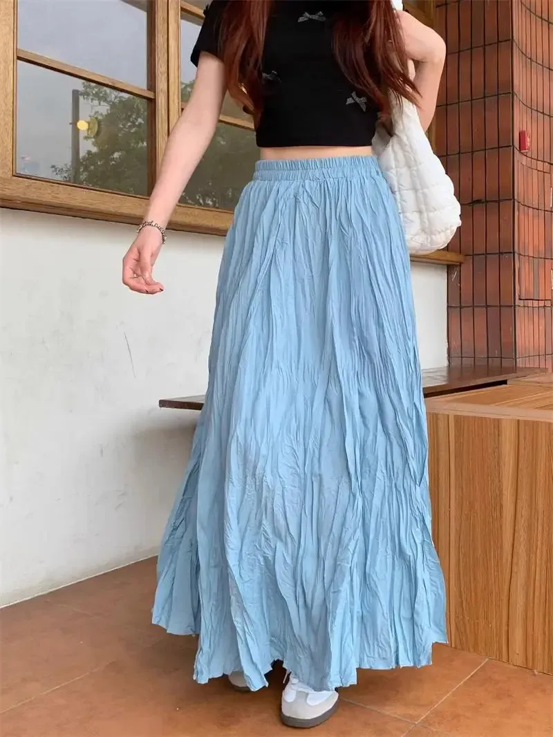 Light Loose Boho Fashion Pleated High Waist Skirt - One Size