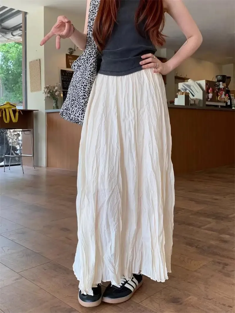 Light Loose Boho Fashion Pleated High Waist Skirt - One Size