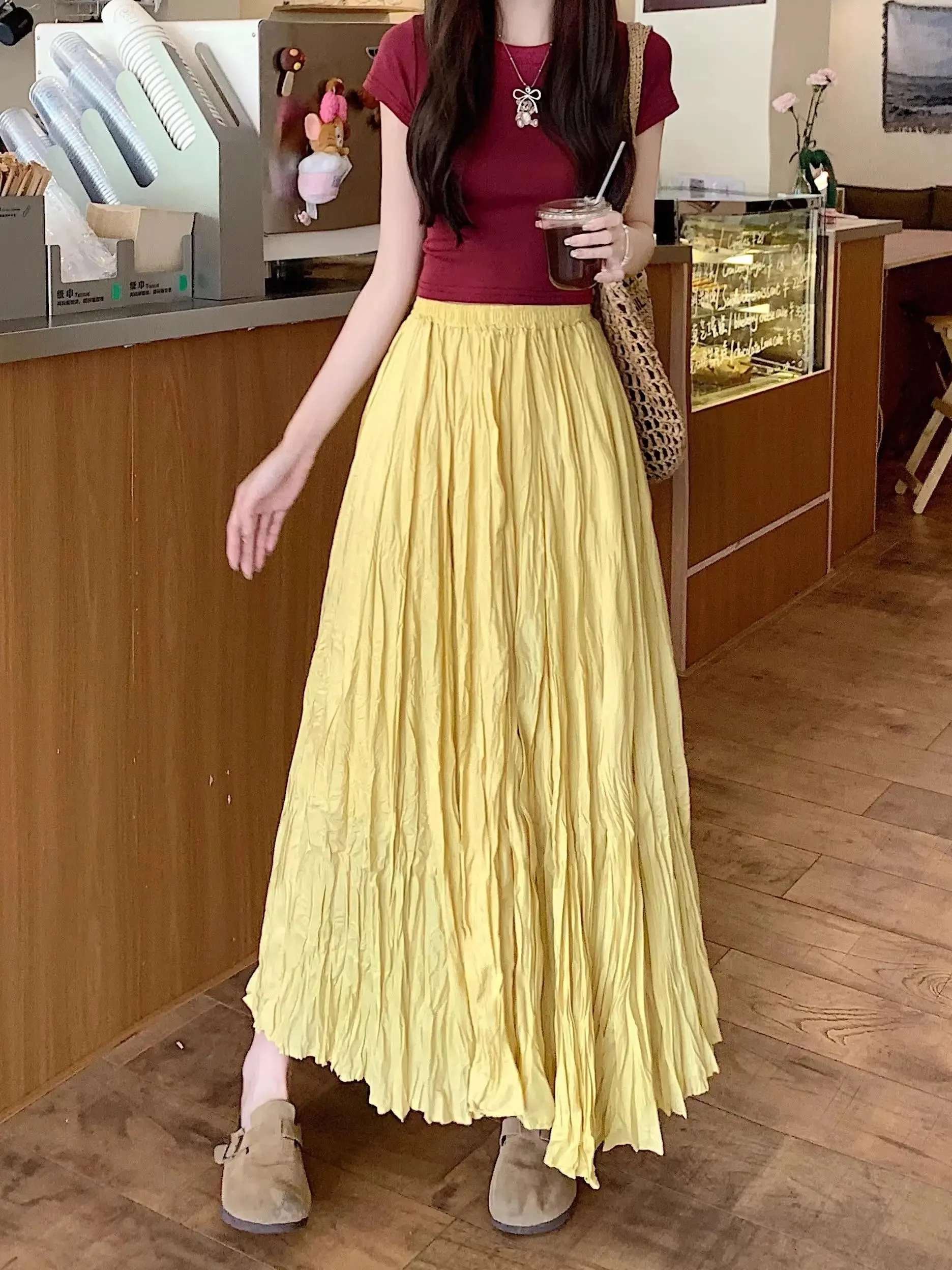 Light Loose Boho Fashion Pleated High Waist Skirt - One Size