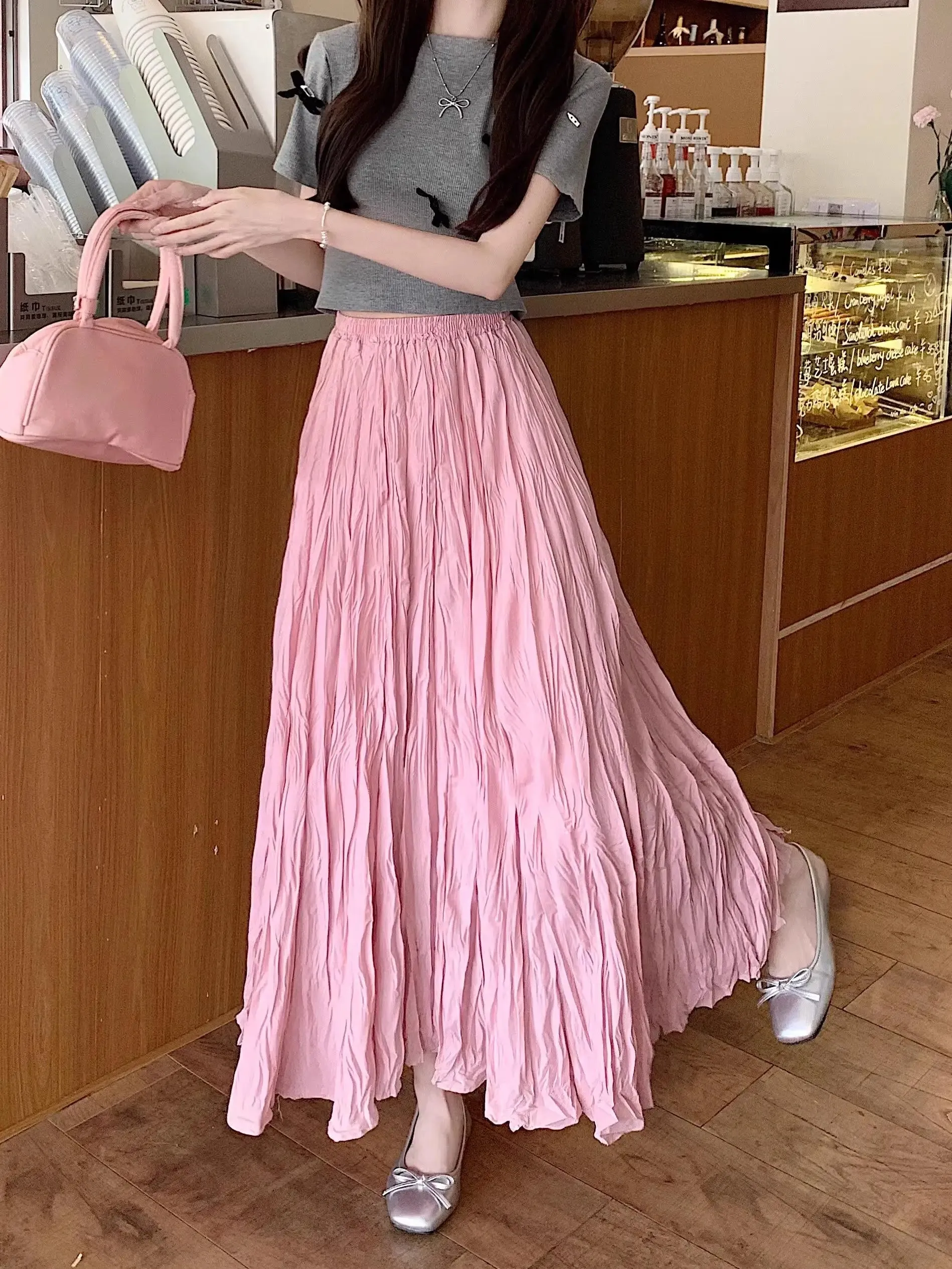 Light Loose Boho Fashion Pleated High Waist Skirt - One Size