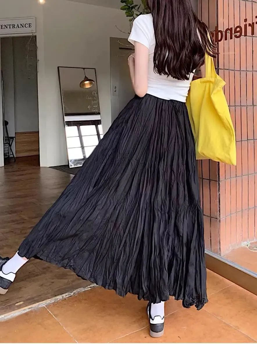 Light Loose Boho Fashion Pleated High Waist Skirt - One Size