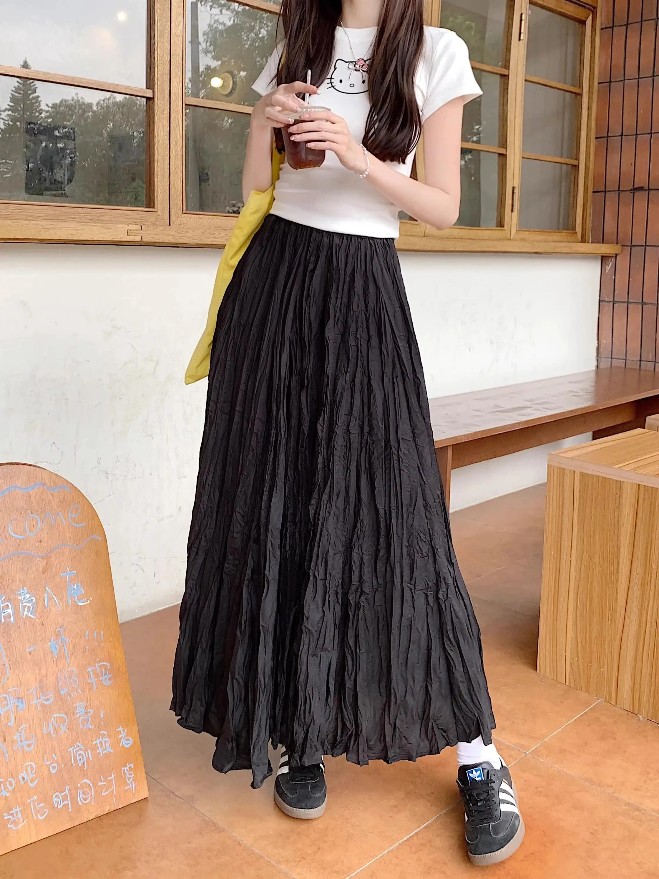 Light Loose Boho Fashion Pleated High Waist Skirt - One Size