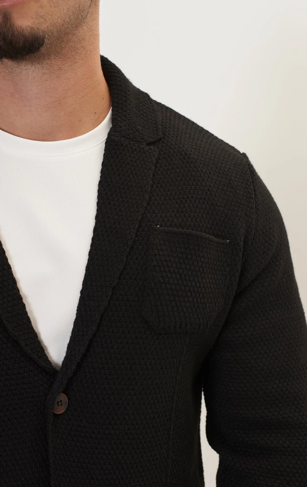 Lightweight Waffled Knit Blazer - Black