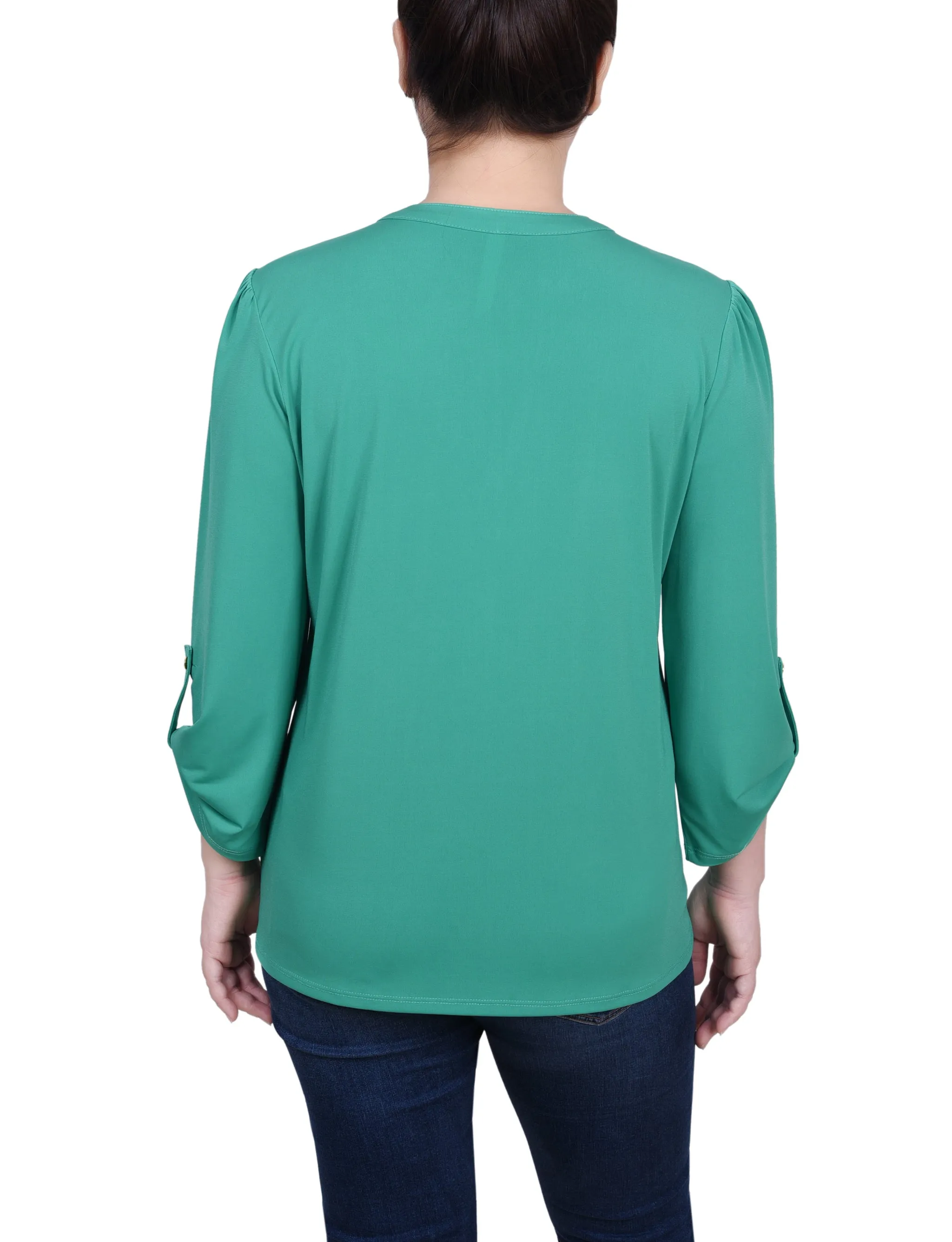 Long Sleeve Pintuck Front Top With Chain Details