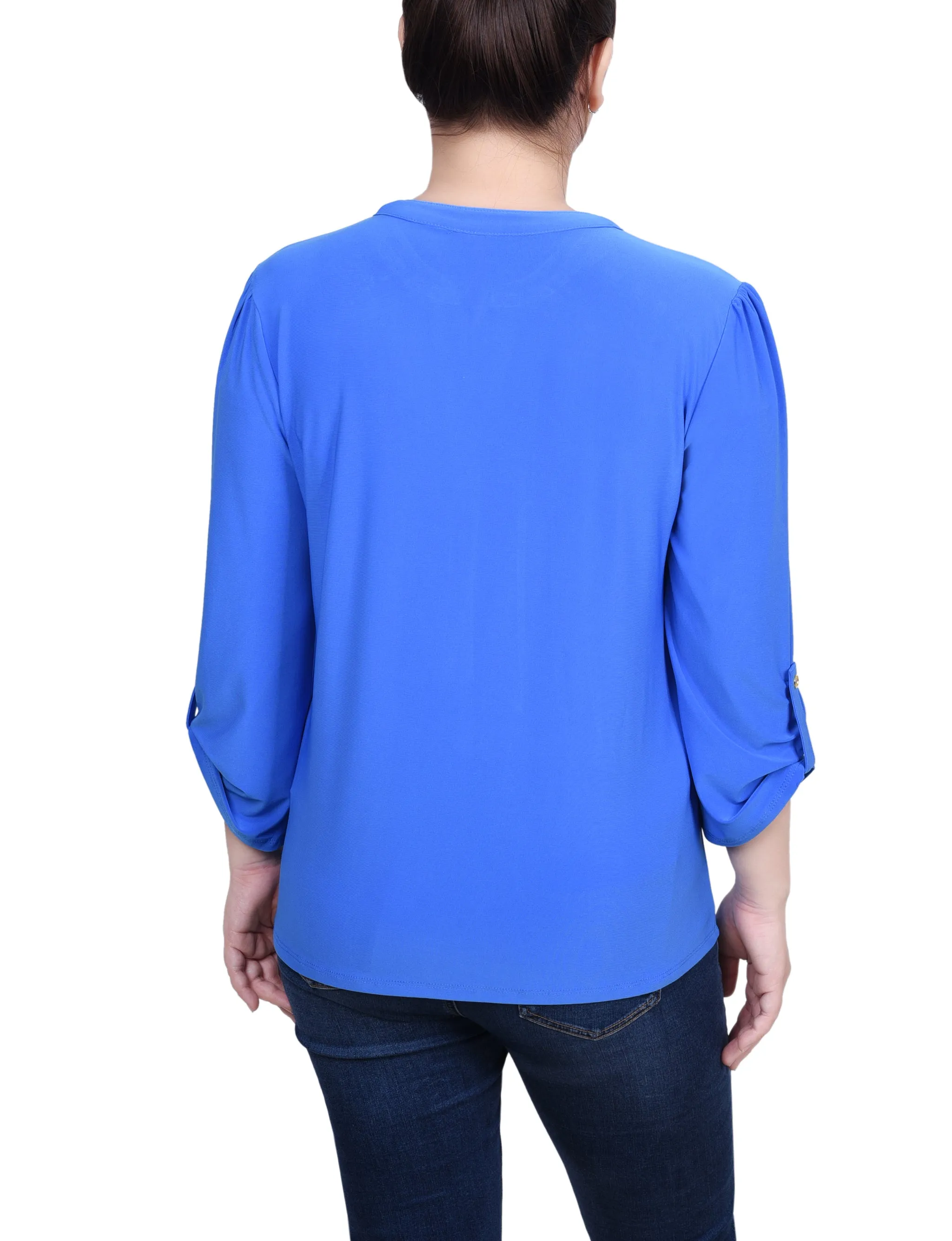 Long Sleeve Pintuck Front Top With Chain Details