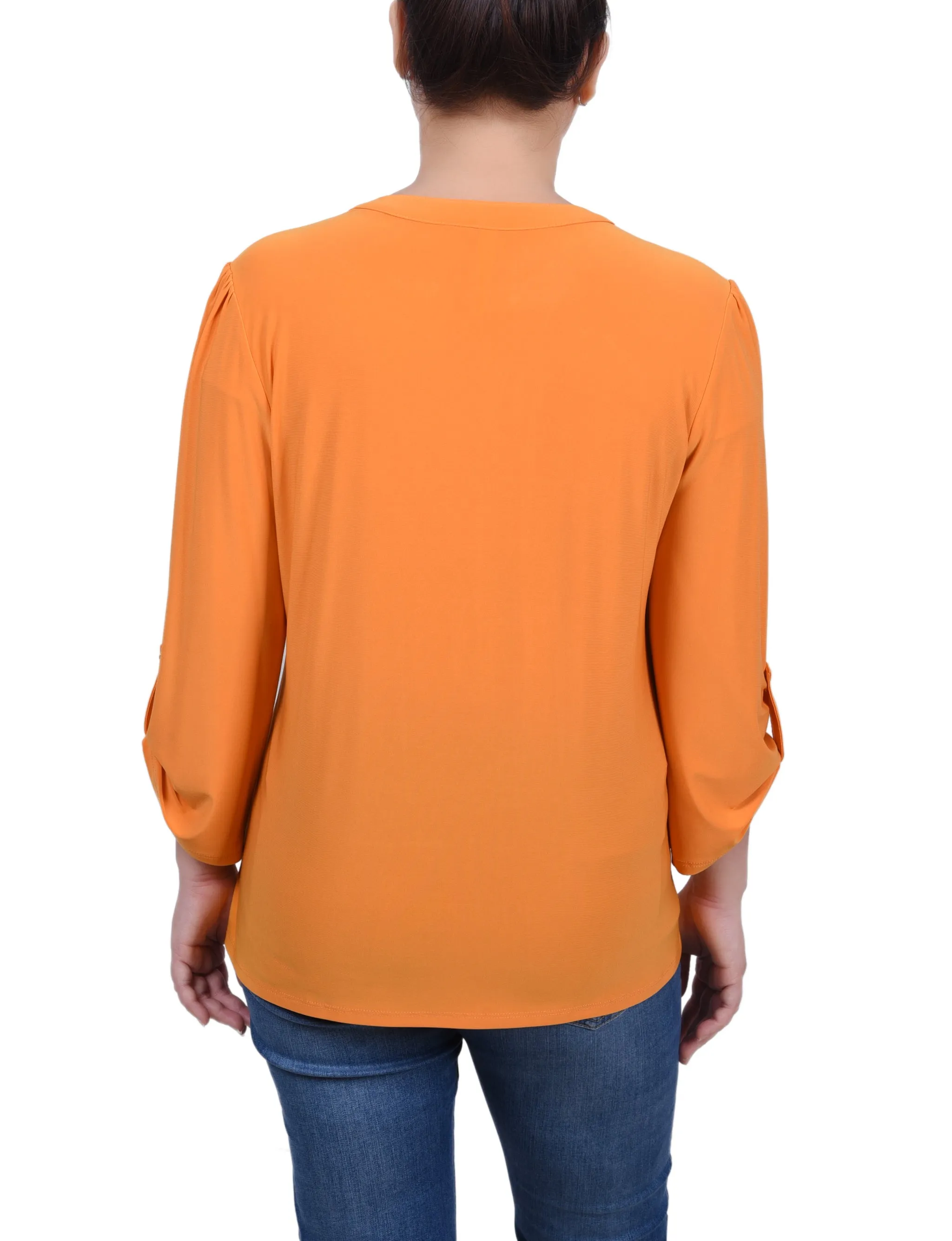 Long Sleeve Pintuck Front Top With Chain Details