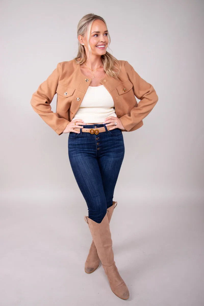 Luxe Button Jacket-Tan