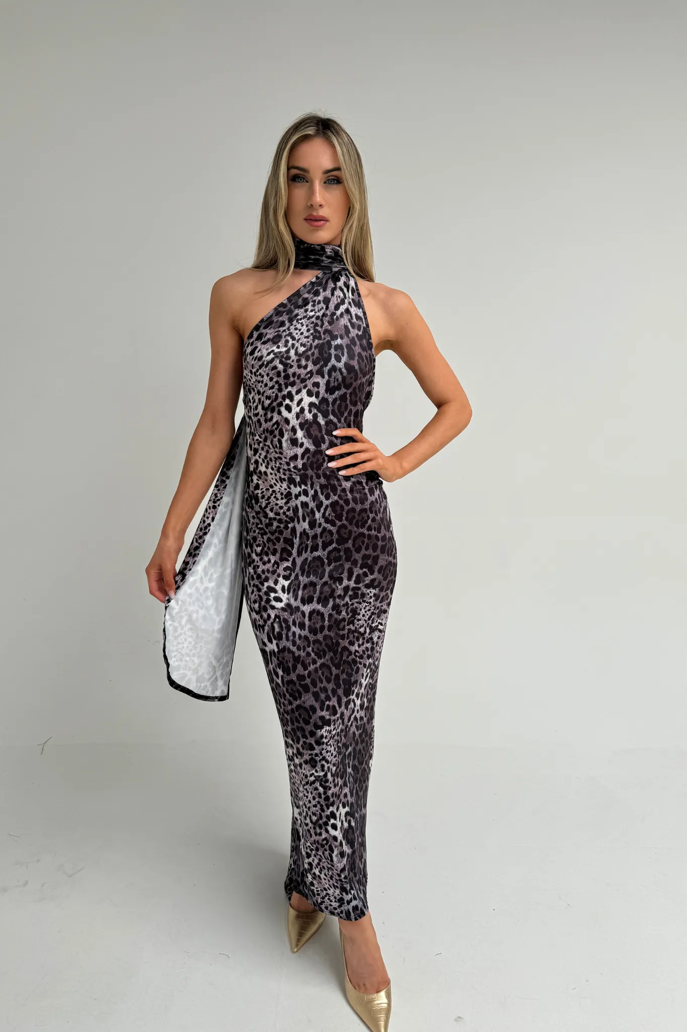 Lynne Halter Neck Dress In Leopard Print