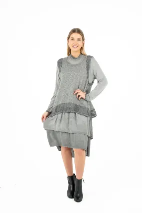 M Made in Italy – Two-Piece Knit Dress With Jersey Cowl-Neck Under-Dress