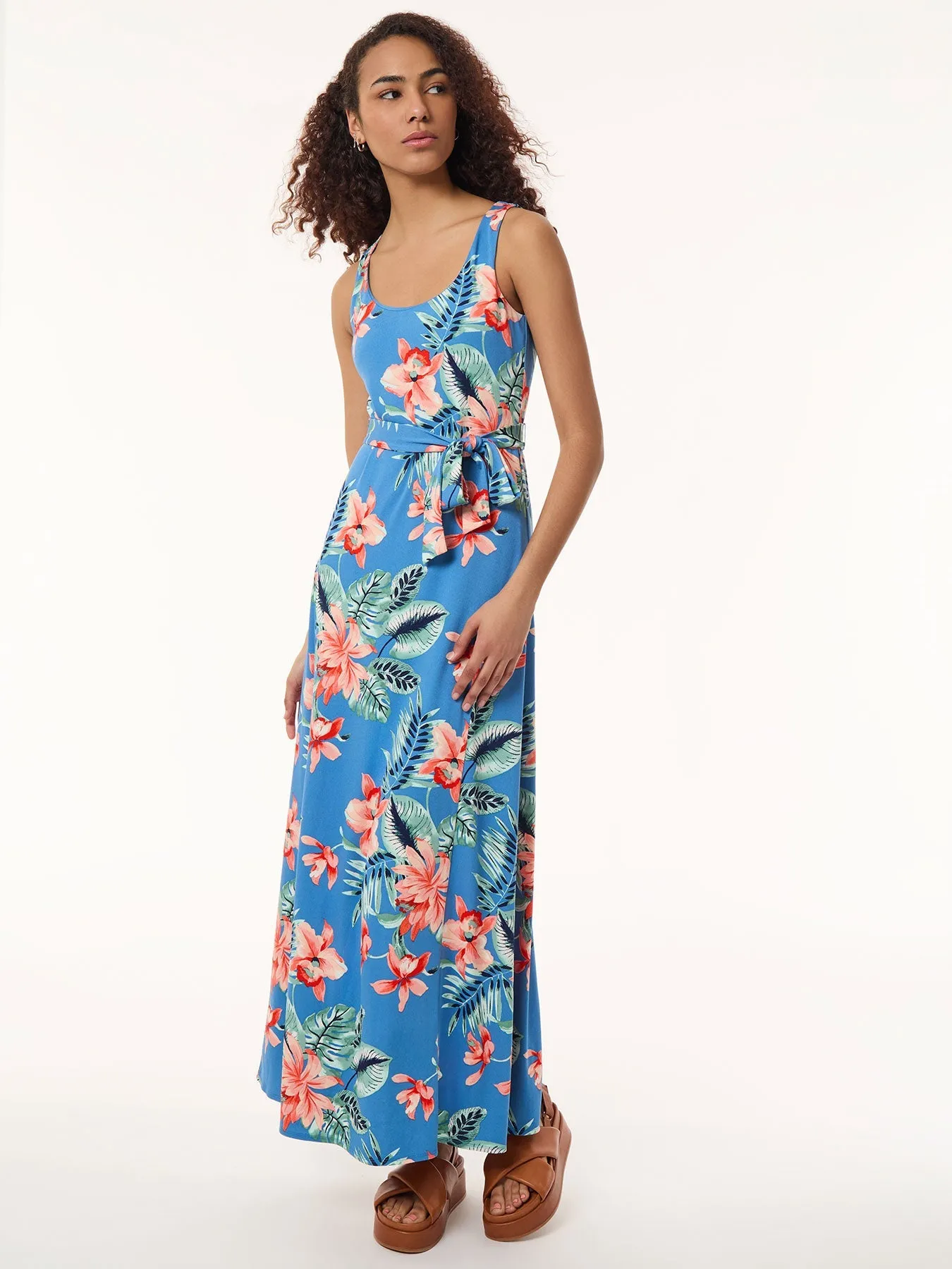 Maxi Tank Dress, Printed Moss Crepe