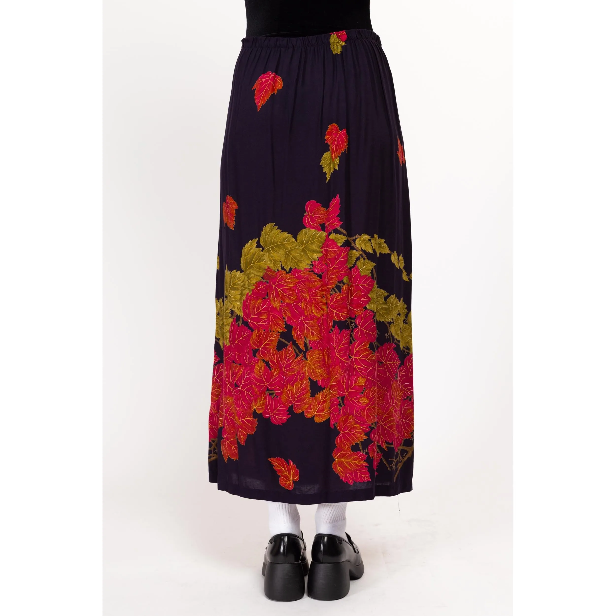 Medium 80s Fall Leaf Print Maxi Skirt